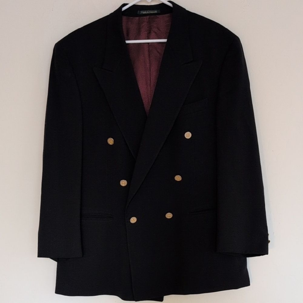Vtg Cachet Tessuto Lessona Navy Blue Wool Sports Suit Jacket Blazer - Size 44R